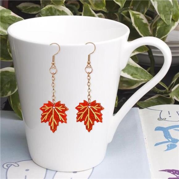 Maple Leaf Earrings | Sparkly Crystal Fall Jewelry | Elegant Gift for Women - Picture 7 of 7